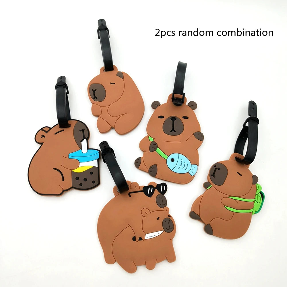 1//2/3PCS Cute Animal Kapibala PVC Soft Rubber Luggage Tag Hanger Identification Tag Bag Hanger Luggage Hanger Anti Loss Strap