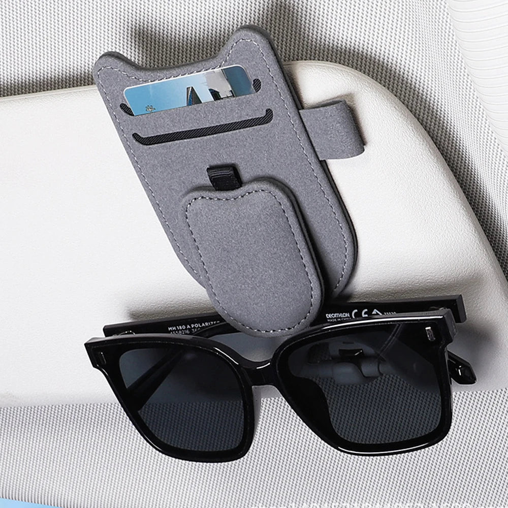 Magnetic Car Sunglasses Holder Sun Visor Glasses Clip PU Eyeglasses Hanger Portable Ticket Card Clip Auto Accessories