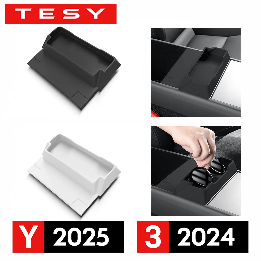 for Tesla Model 3 Y Juniper 2025 2026 Center Console Armrest Storage Box Glasses Holder Tray Case Organizer Interior Accessories