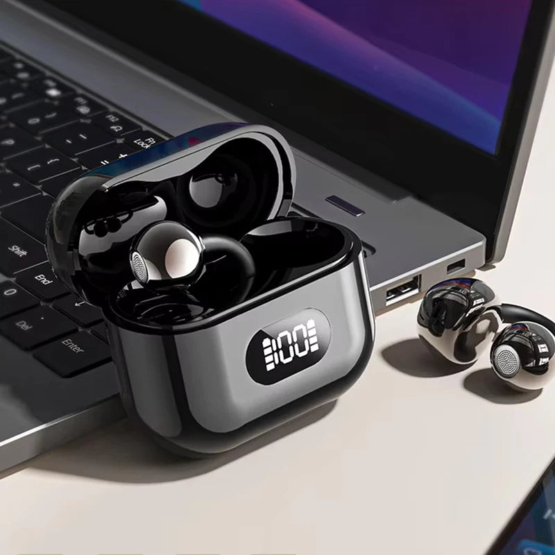 BT 5.4 Comfort Fit Headphones Wireless Earbuds Deep Bass Stereo  BT 5.4 OWS Earphone with LED Display for Travel Business New