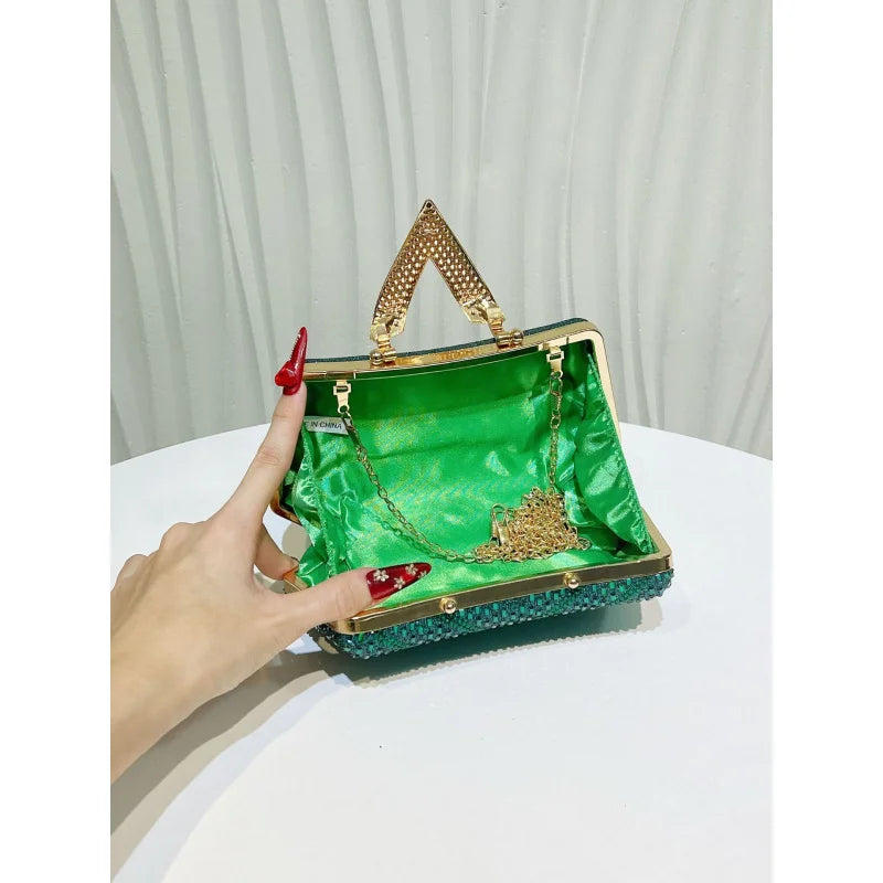 New fashion bag for women, light luxury and high-end evening clutch bag, chain bag, exquisite full-diamond socialite clutch bag