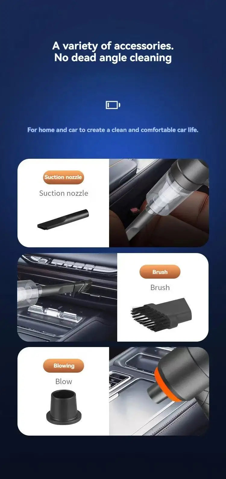 Portable Wireless Car Vacuum Cleaner Wireless Vacuum Cleaner Dual Use for Home and Car 120W High Power Powerful Vacuum Cleaner