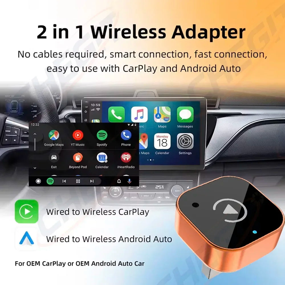 2026 Latest 2in1 Wireless CarPlay Apapter USB For IOS CarPlay & Android Auto,Converts Wired to Wireless Box,Plug & Play