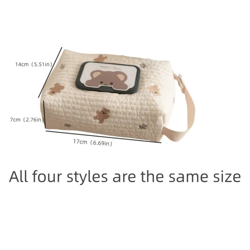 Korean Style Cute Embroidery Car Tissue Box Large Capacity Pull Paper Set Tissue Bag Stroller Tissue Hanging Bag