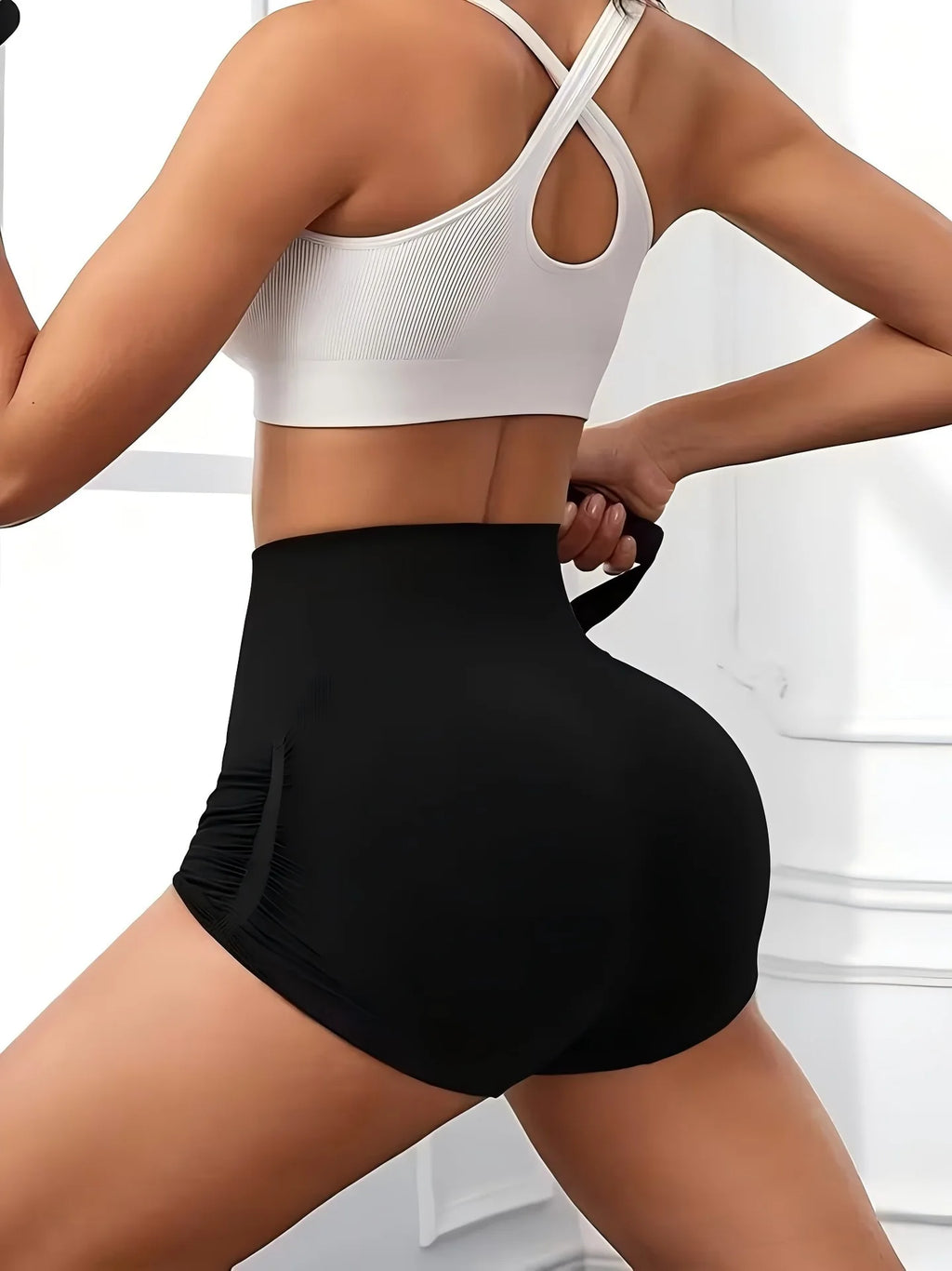 Seamless high-elastic side ruched yoga shorts - women's high-waisted tummy control, butt-lifting, and peach hip shaping
