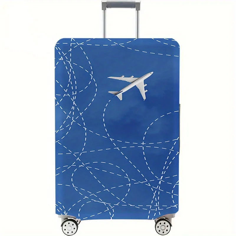 Airplane-Printed Luggage Cover, Dust-Proof Stretch Travel Accessory, Fits 18–32-Inch Suitcases