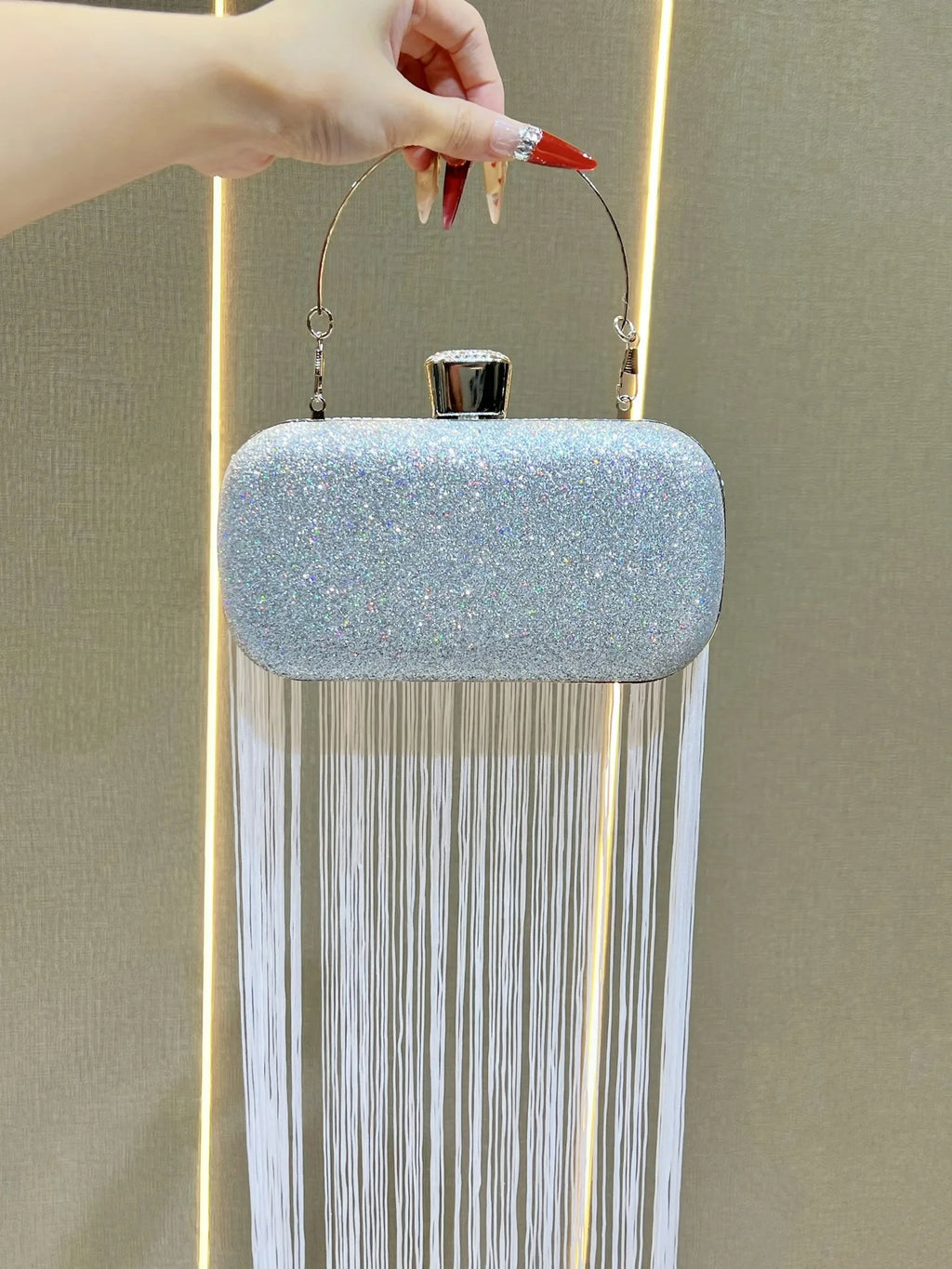 New Unique Sparkly Evening Bag with Long Tassels, Women Multi-purpose Handheld Shoulder Crossbody Purse for Formal Wedding Party