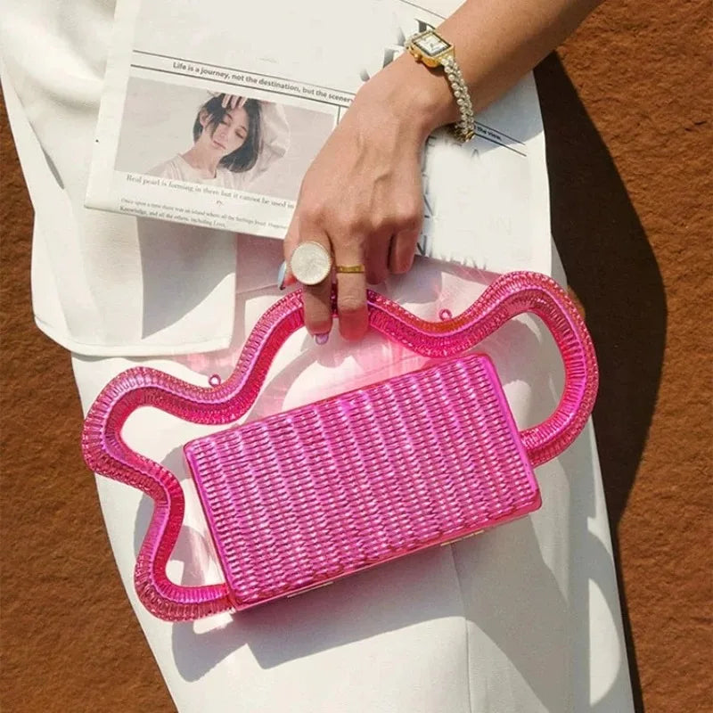 Luxury Evening Bag Designers Original New Unique Wavy Cloud Shaped Handle Box Clutch Bag Metal Textured Hard Shell Shoulder Bag