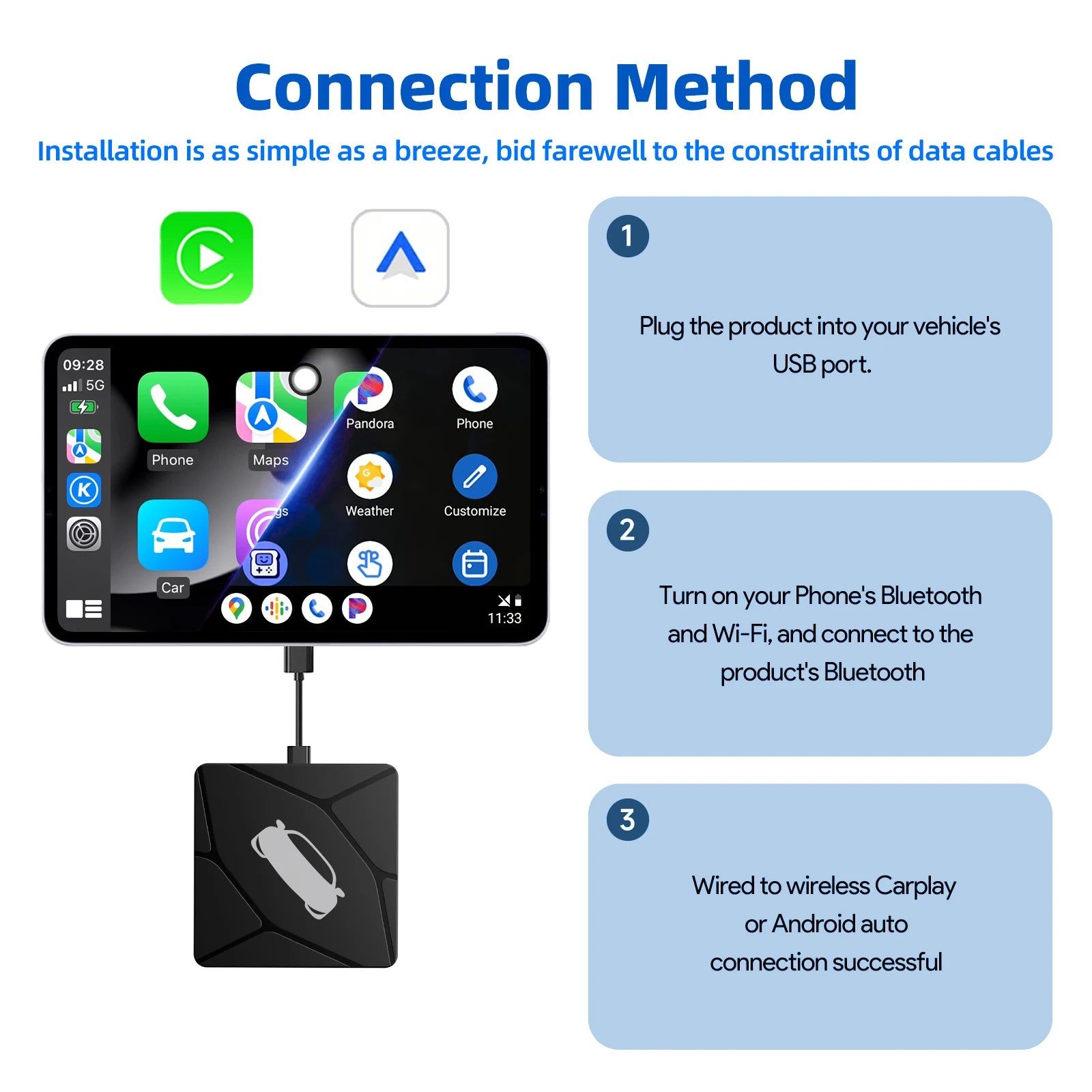 Binize 2-in-1 USB Wireless CarPlay Adapter For Factory Or OEM Cars Support Wired CarPlay ( Wired To Wirless Carplay Adapter)