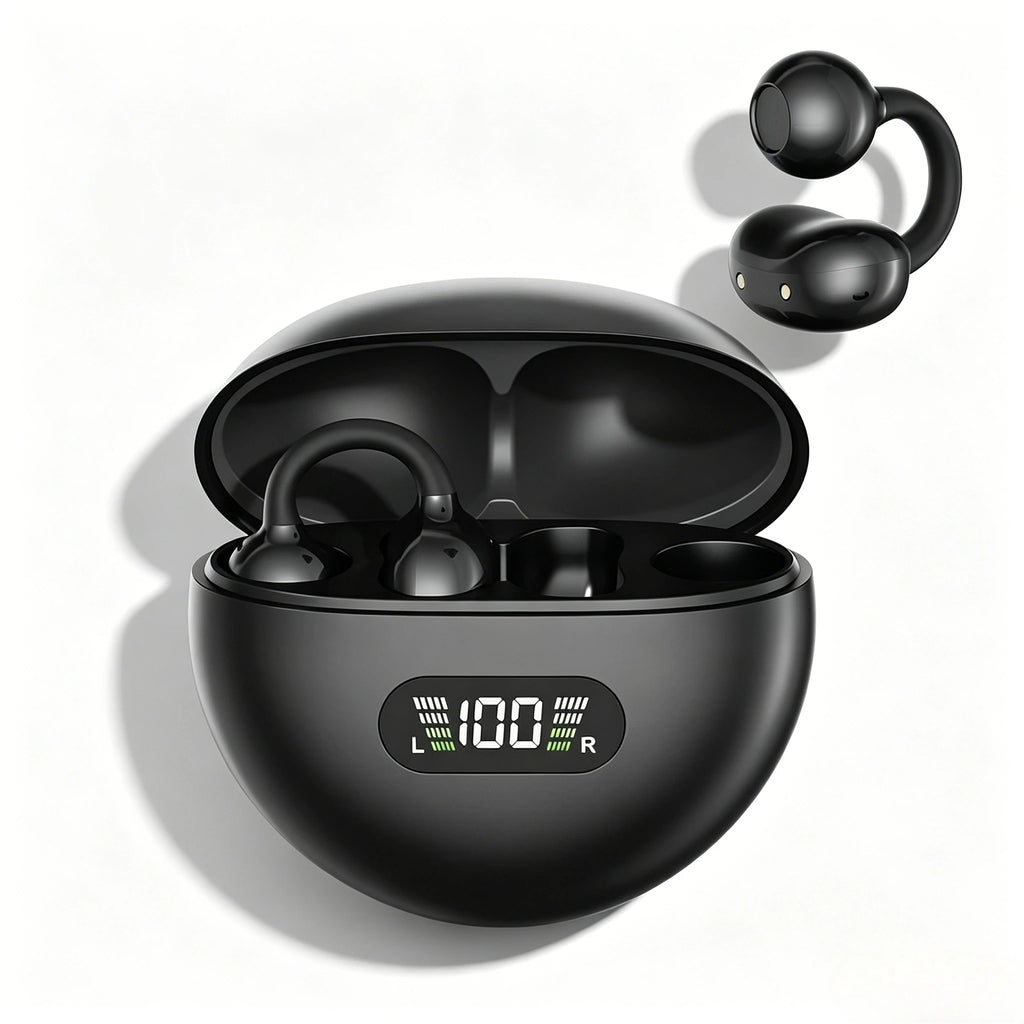 Digital Display Ear Clip Headphones Wireless Bone Conduction Bluetooth 5.4 Earbuds Comfortable Waterproof Sport Headsets