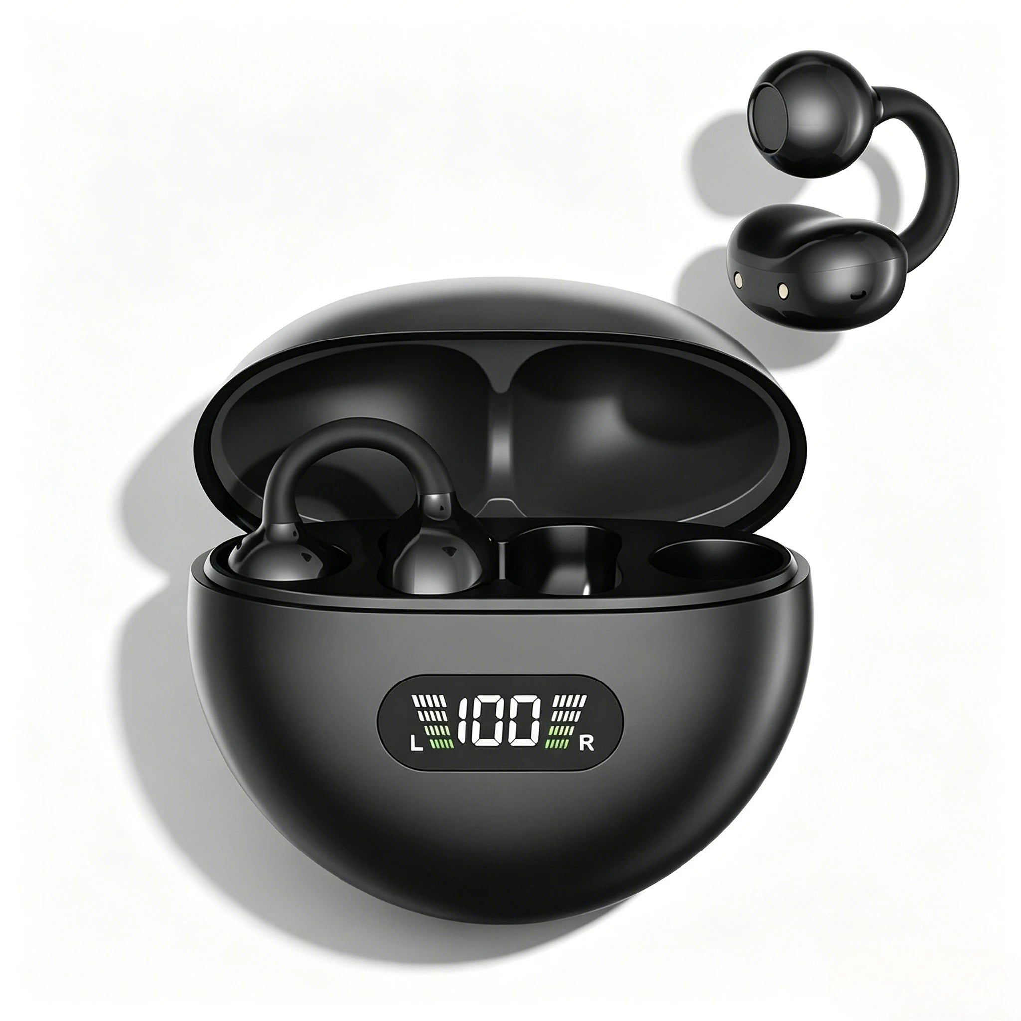 Digital Display Ear Clip Headphones Wireless Bone Conduction Bluetooth 5.4 Earbuds Comfortable Waterproof Sport Headsets