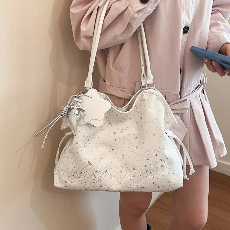 Women Star Pattern Shoulder Tote Bag Large Capacity Casual Hobo Handbag for Daily Work Travel Weekend Use