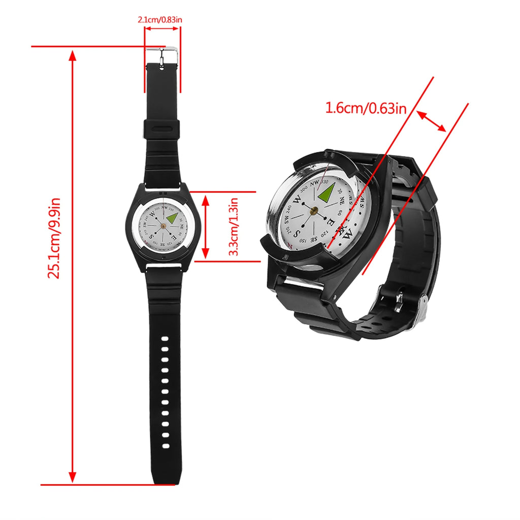 Mini Compass Wrist Compass Watchband Compass Outdoor Mini Lightweight Wristwatch ABS  Rubber Watchband Tool Accessory
