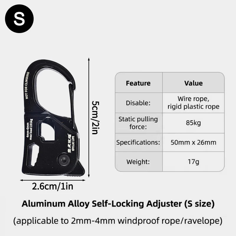 1/6PCS Aluminum Alloy Adjuster Tent Rope Tensioner Auto-locking Strong Load-Bearing Tent Rope Tarp Tensioner Camping Gadgets