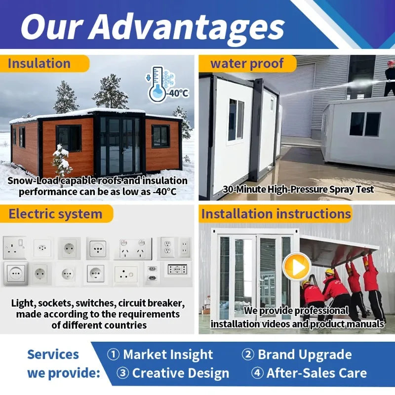 Customized 20/40Ft Shipping  Folding Portable Mobile 2-5 Bed Prefab Home for Sale Expandable Container Prefab House with Terrace