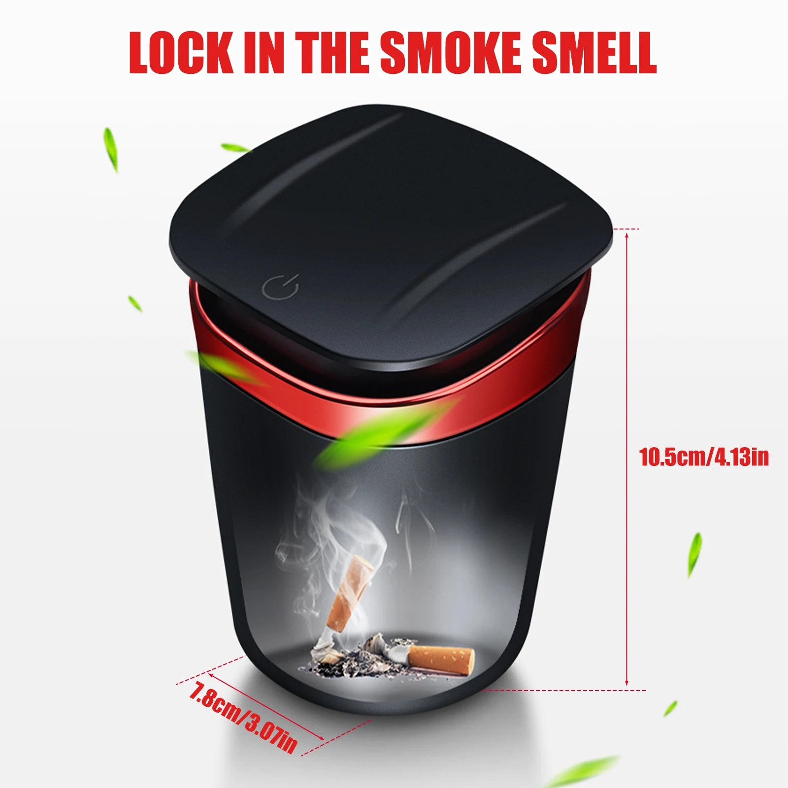 Car Ashtray Cup with Lid Anti-Odor Stainless Steel LED Light One-Click Open Car Ashtray Portable Removable Fireproof