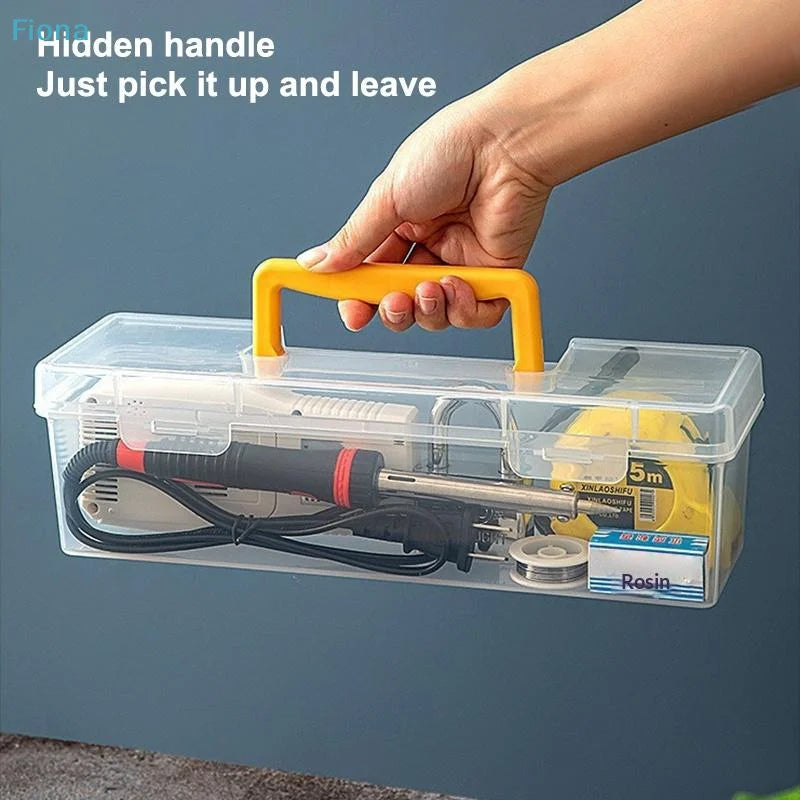 ☪Transparent Handheld Toolbox Portable Large Capacity Thickened Plastic Hardware Tool Storage Box With Handle Tool Organizer Box
