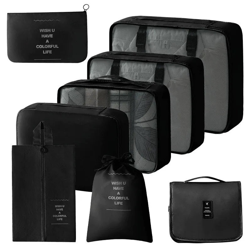 8Pcs Travel Organizer Set Portable Folding Suitcase Packing Cubes for Clothes Shoes Tidy Pouch Luggage Storage Bags