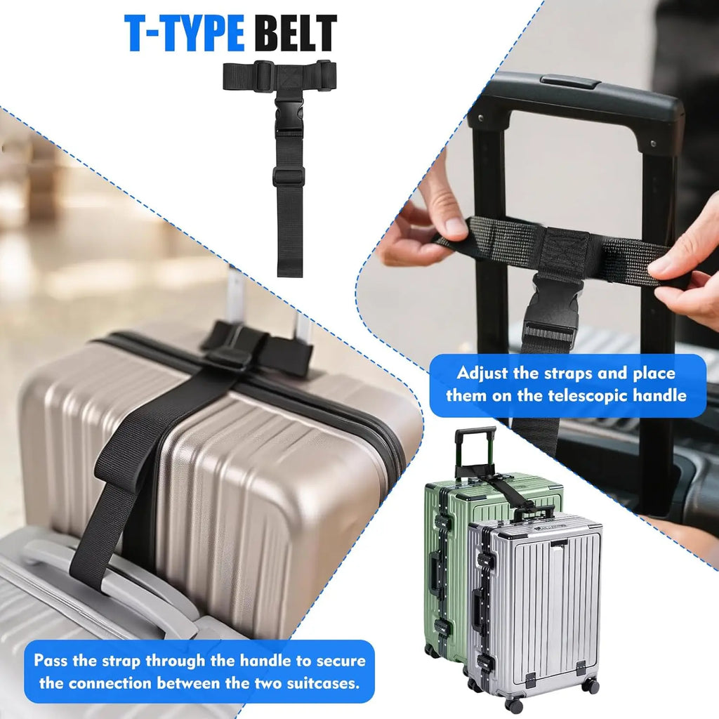 2 Sets Adjustable Nylon Luggage Connecting Straps Portable Fastening Belt Travel Accessory for Suitcase Handbag Outdoor Trip