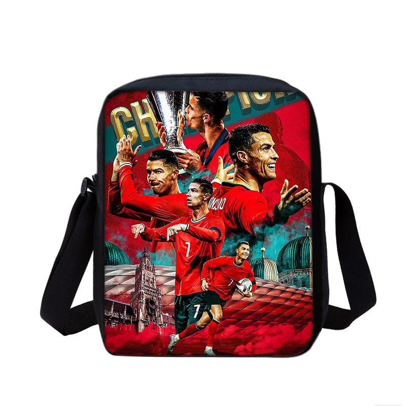 CR Boys Girls School Bags Phone Bag Football Star Shopping Bag Best Gift Printed Ronaldo Shoulder Messenger Bag Handbag