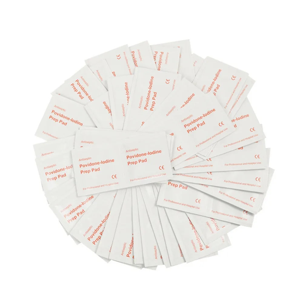 100Pcs Povidone Iodine Antiseptic Swabs Disposable Pre-Sterilized Cotton Pads for Wound Care First Aid Surgical Emergency Kits