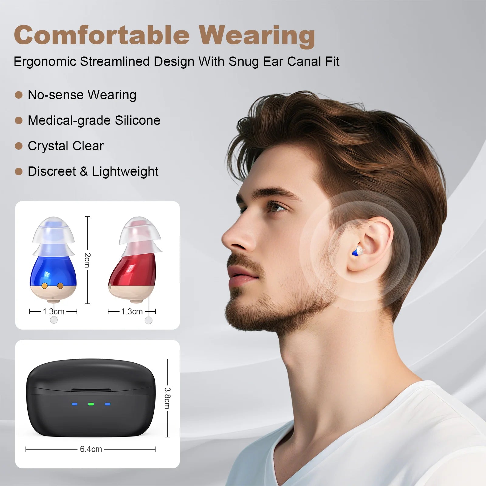 Mini Rechargeable Earphones, Headphones For The adults, hearing amplifiers earbuds aids With Magnetic Charging Box