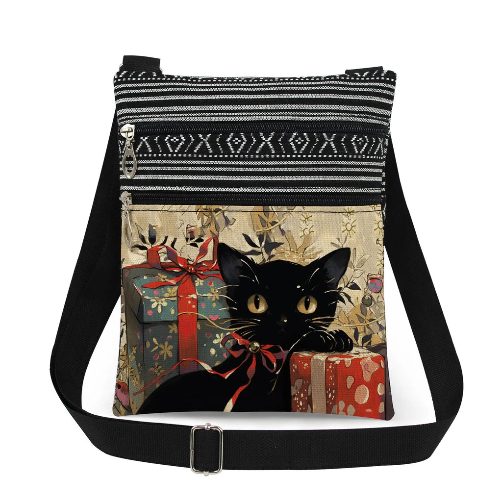 Cute Cartoon Black Cat Print Crossbody Bags Shoulder Bags For Women Daily Travel Portable Small Messenger Bags Catkeeper Gift