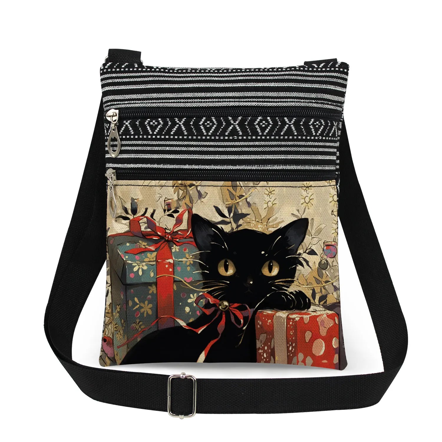Cute Cartoon Black Cat Print Crossbody Bags Shoulder Bags For Women Daily Travel Portable Small Messenger Bags Catkeeper Gift