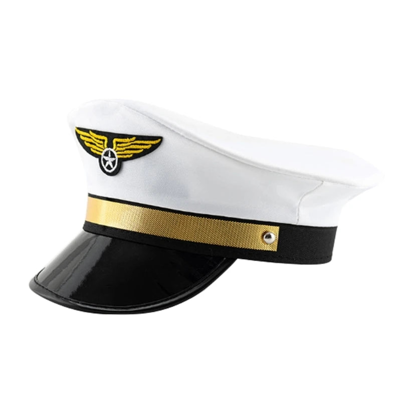 Fashion Aviation Octagonal Captain Hat Adjustable with Badge Pilot Hat Performance for Masquerade Party