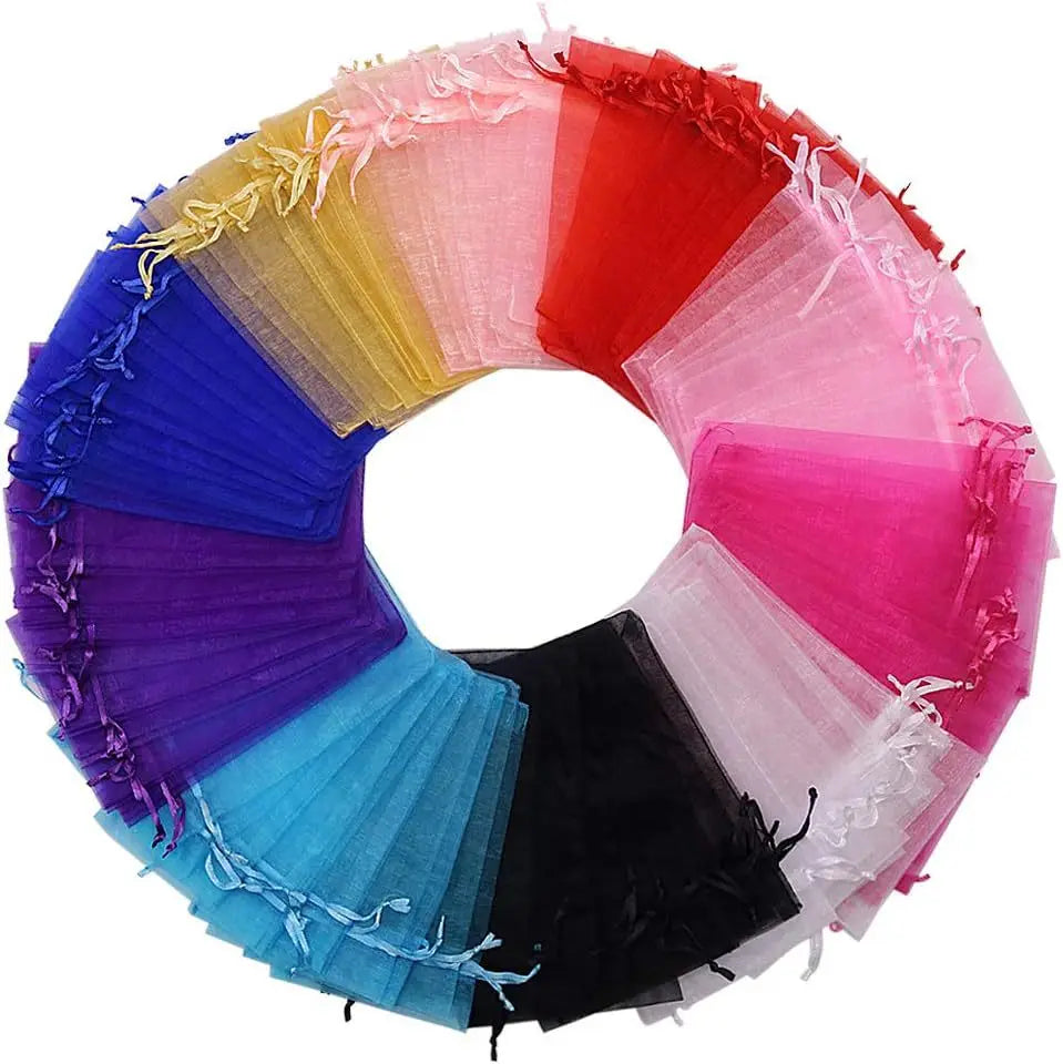 20pcs 5x7 7x9 9x12 cm Organza Drawstring Bags Gift Pouches Necklace Packing Display Bracelet Bags Diy Jewelry Packaging Making