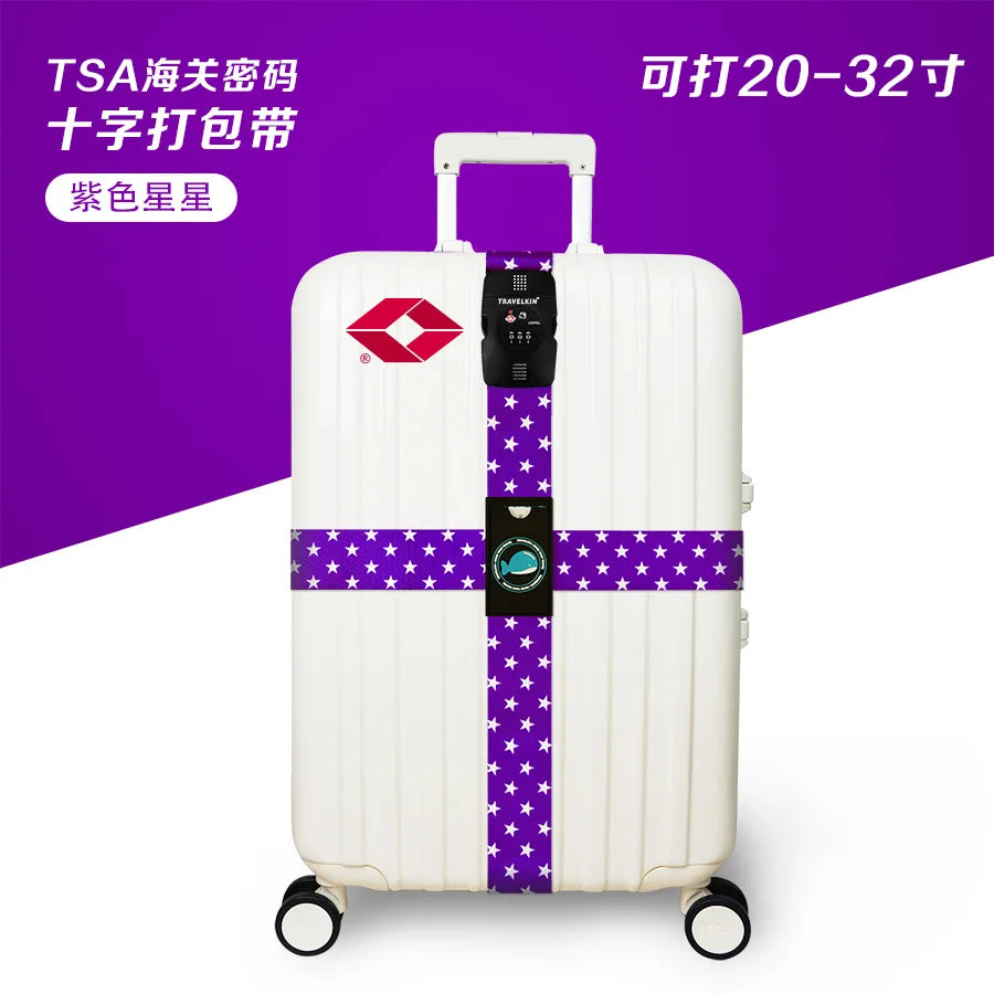TSA Combination Lock Luggage Straps Adjustable Packing Belts Travel Abroad Customs Lock Binding Straps for 20-32 inch Suitcase