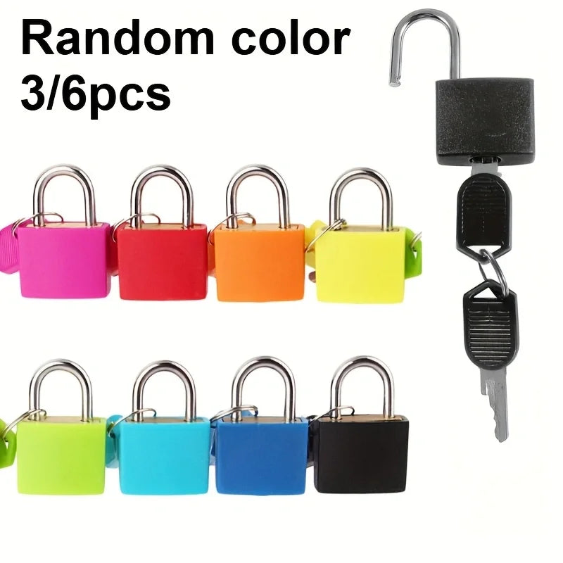 3/6Pcs Mini Colorful Padlock with 2 Keys Small Suitcase Lock Luggage Bag Drawer Cabinet Backpack Locks