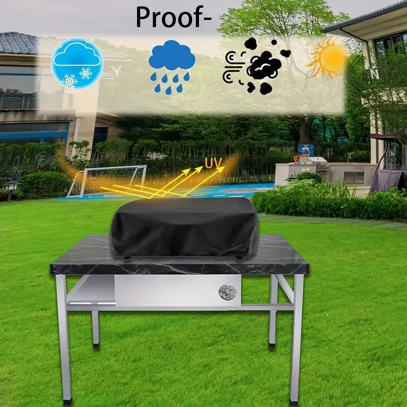 Heavy-Duty BBQ Grill Cover with Drawstring Closure – Fit, Black Polyester, Dust and Weather Protection for Outdoor Cooking