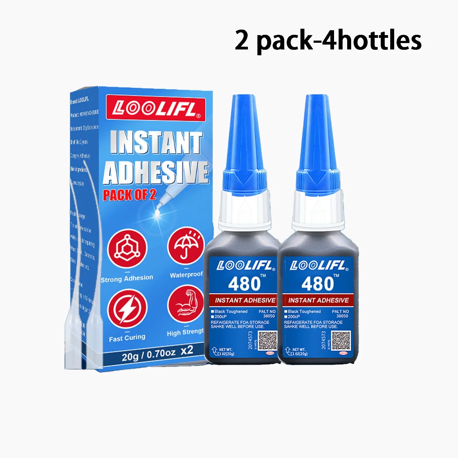 LOOLIFL 480 Upgrade Kit Black Super Glue Cyanoacrylate Adhesive Fast Plastic Wood Metal Tires Rubber Shoes Strong Repair Glue