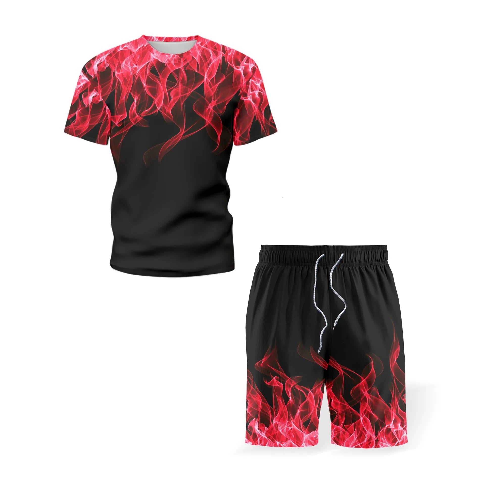Summer Colorful Flame 3D Print Tracksuits Men Women Casual Short Sleeve T-Shirt Shorts Sets 2pcs Sportswear Suits Man's Clothing
