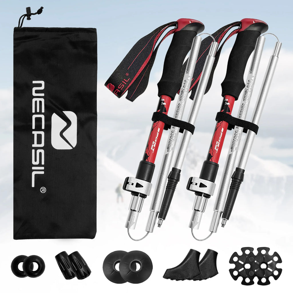 2PCS Aluminum Alloy Folding Trekking Poles Set - Lightweight Telescoping Walking Sticks for Hiking,Off-Road & Outdoor Adventures