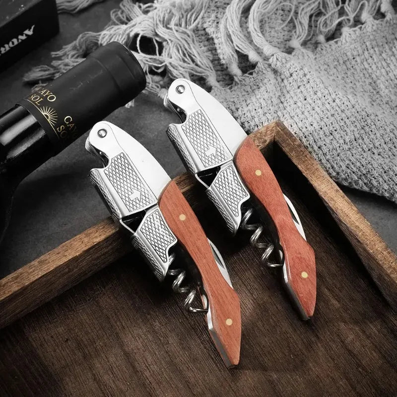 Professional Wine Opener Corkscrew Wood Handle Portable Multifunction Beer Cap Bottle Opener Kitchen Bar Tool High Quality
