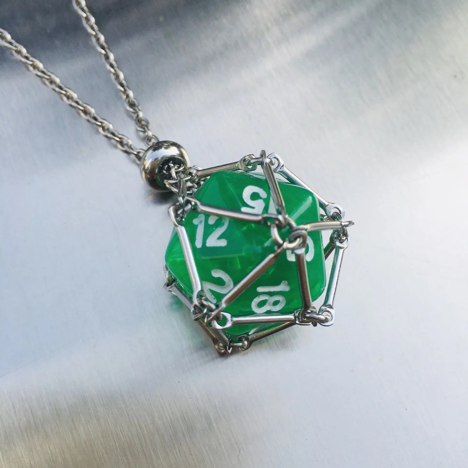 DND D20 Dice Necklace Stainless Steel Cage for D&d Dice, Dice Pendant DND Gift for Dungeon Master, D&D Player and RPG Gamer