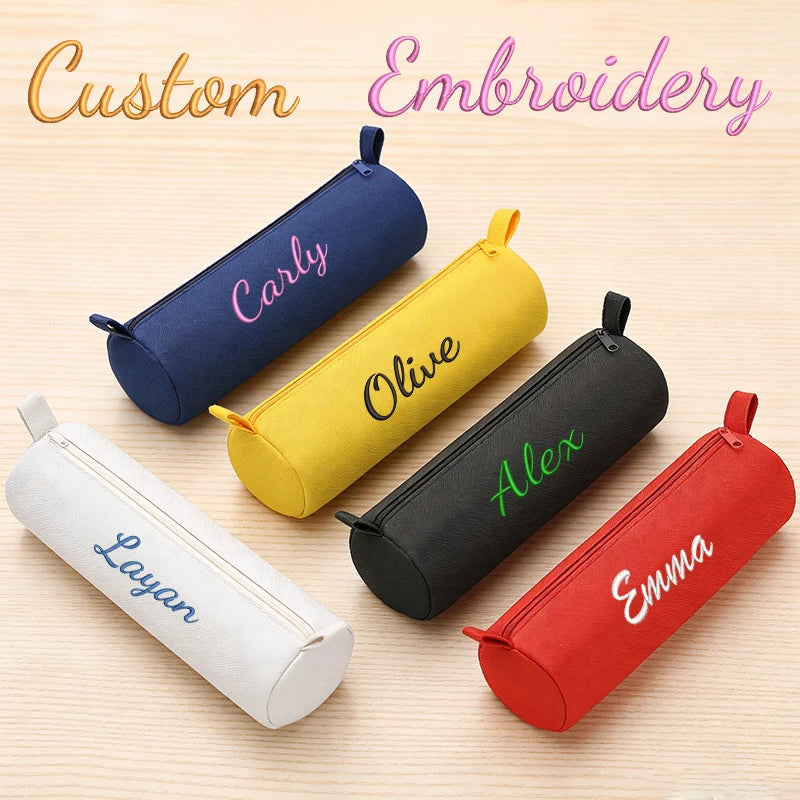 Customised Embroidery/Standard Style 2 Options, High-Quality Cylindrical Pencil Case, Storage Bag, Back-To-School Season!