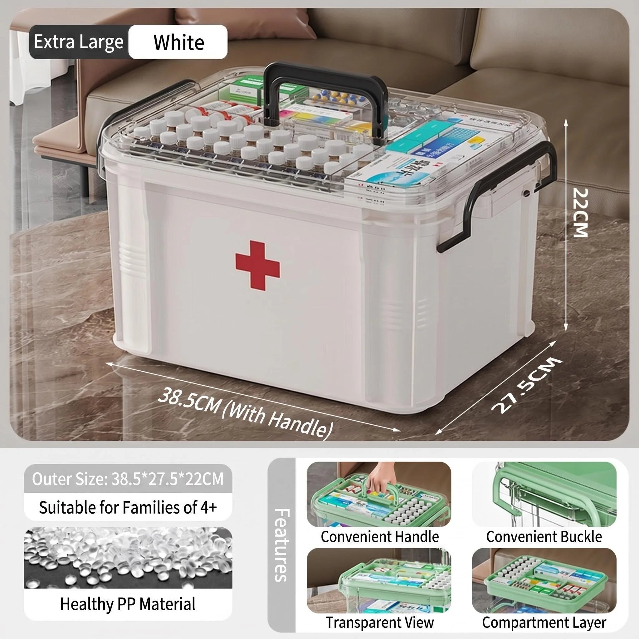 Transparent Double-Layer Medical Box Portable First Aid Medicine Box Home Handheld Large Capacity Child Medication Organizer