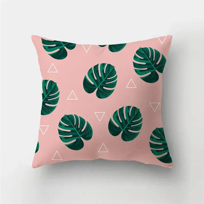 Fresh Summer Leaves Double-sided Printed pillow cover Short plush Suitable living rooms bedrooms sofas throw cushion cover