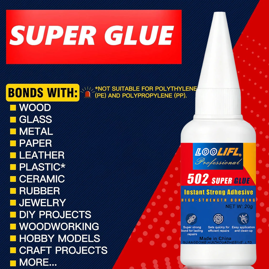 502  cyanoacrylate Instant Super Glue High Strength Adhesive with Multipurpose Repair Glue for Craft Metal Plastic Ceramic Wood