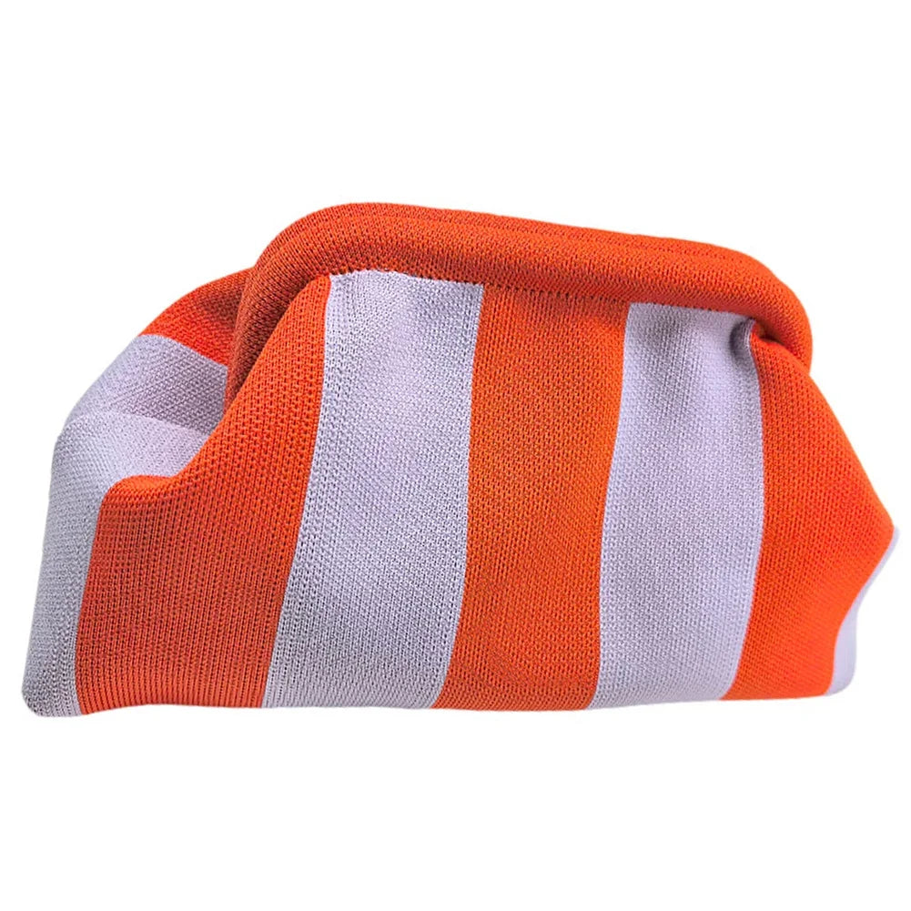 Summer Beach Clutch Bag for Women Woven Crochet Handbags Purses Knitting Dumpling Clutch Ruched Cute Cloud Casual Colorblock Bag