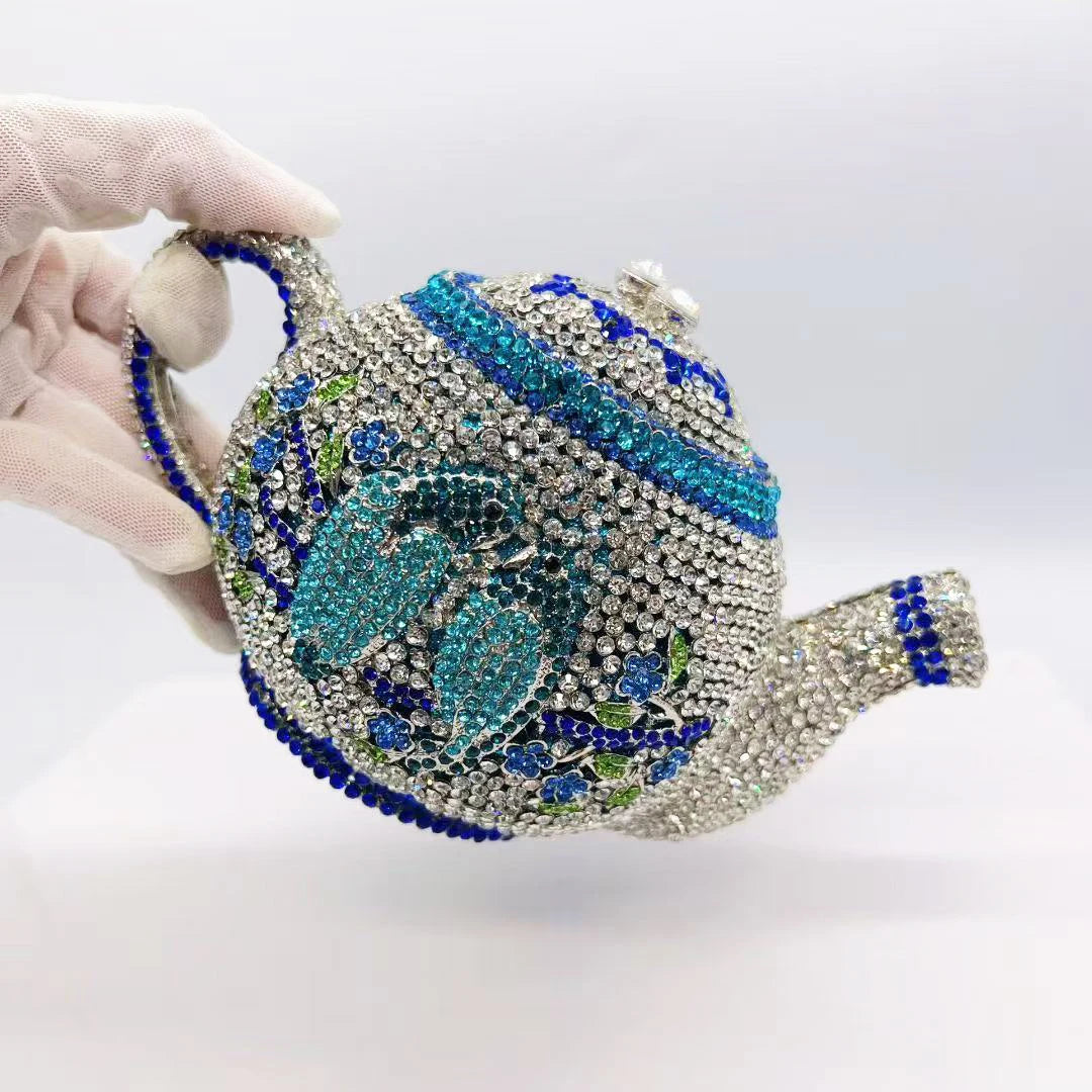 Teapot Women Rhinestone Evening Bag Classical Party Crystal Clutches Christmas Gift Bags Luxury Handbag Wedding Bridal Purse