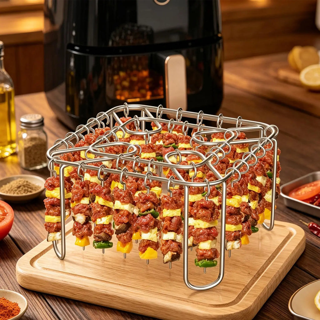 Air Fryer Rack With 40 Reusable Barbecue Skewers Stainless Steel Food Grade Reusable No Flipping Tray Air Fryer Grill Accessory