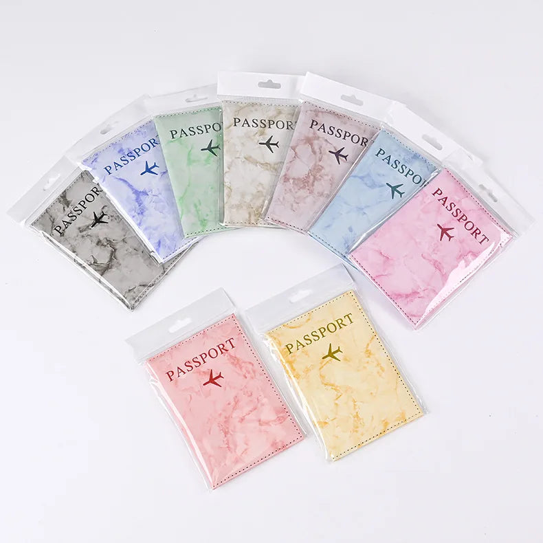 Macaron Color Marble Pattern Passport Covers Ultra-thin Document Holder Travel Passport Holder ID Card Covers Travel Accessories