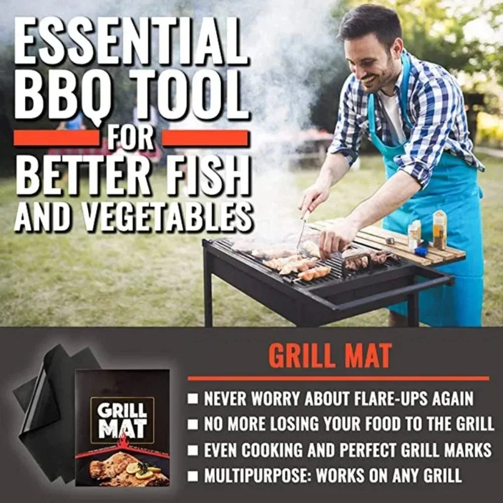 Non-stick grill mat, 60x40 cm, heat-resistant cooking plate, grill cleaning utensil, for electric oven, microwave, gas grill