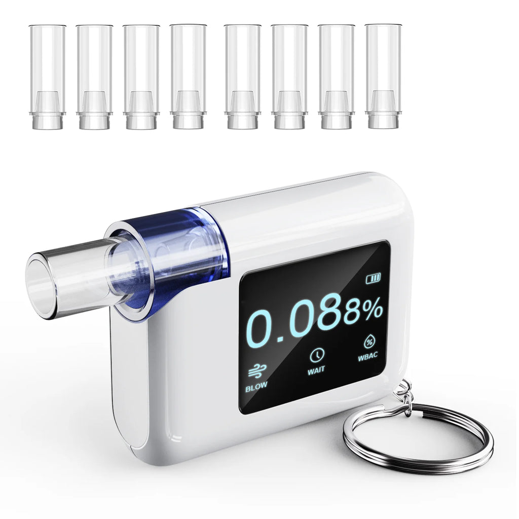 New 2025 Powered with 8 Mouthpieces for Driving Social Safety Upgraded Alcohol Tester 10s Fast & 99.9% Accurate Portable Battery