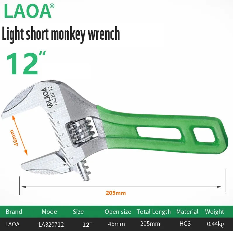LAOA Adjustable Wrench Light weight Large Opening Short Handle Multifunctional Mini Wrenchs