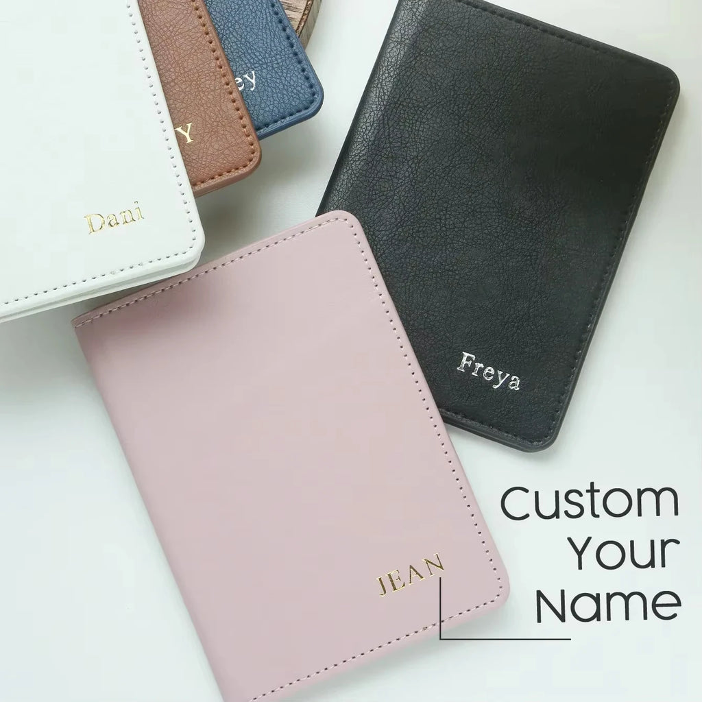 Custom Name Floral PU Leather Slim Passport Holder 26 Letter Card Wallet Travel Document Organizer